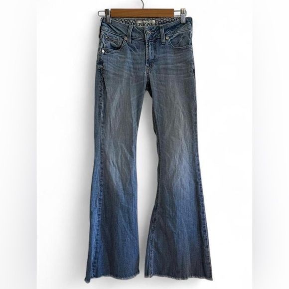 Ariat REAL Denim Flare Jeans Raw Hem Light Wash Western Boho Size 25S - Picture 4 of 9